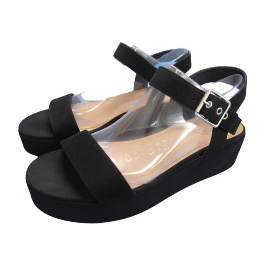 ASOS SHOES Tallie BLACK Faux Suede Ankle Strap PLATFORM WEDGE Sandals UK-8 US-10